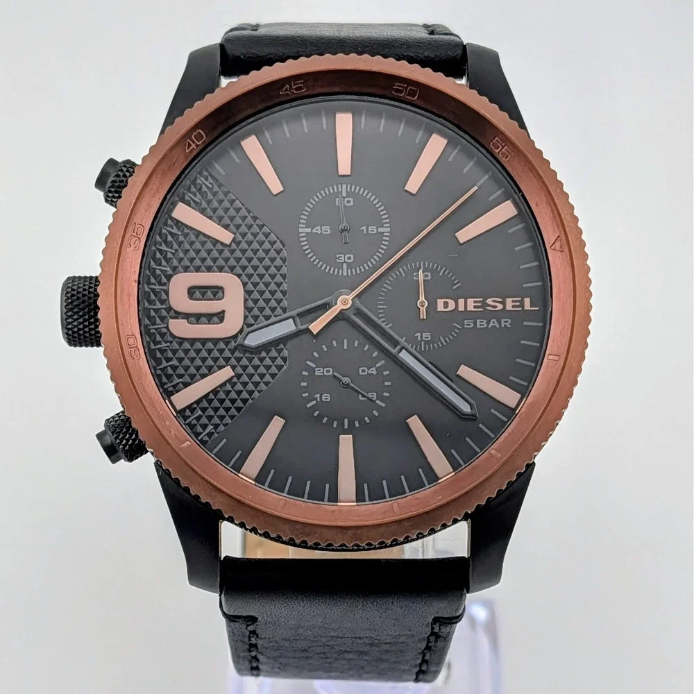 Diesel Rasp DZ4445 Men's Chronograph Watch 50mm Black Rose Gold Left Hand